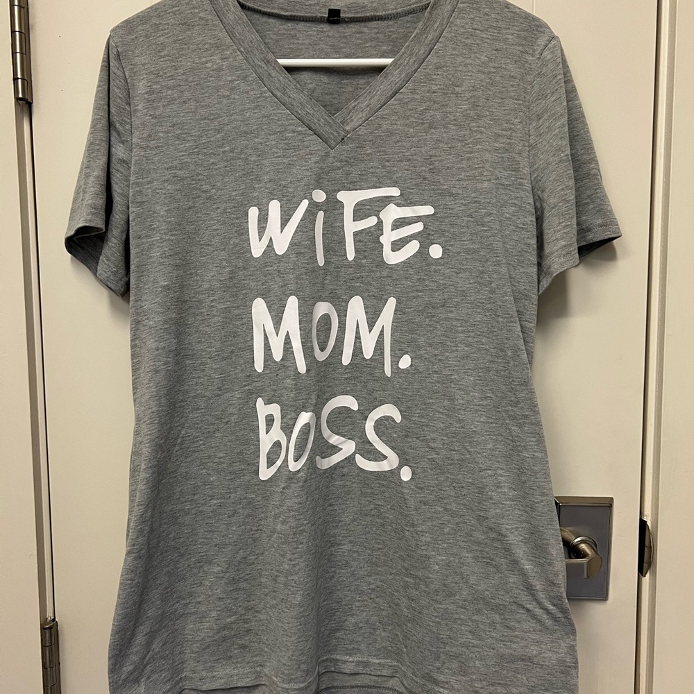 Gray V-Neck Graphic Tee